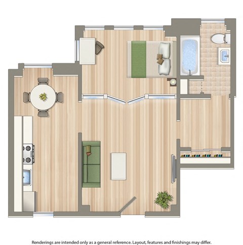 Floor plan for studio, 1 bath, 571 sqft